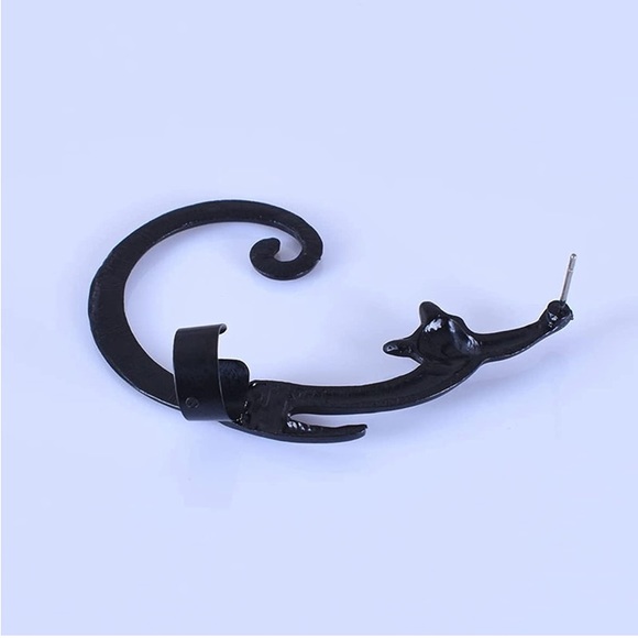 Black Long Cat Tail Around Ear Cuff Earring - Picture 2 of 4
